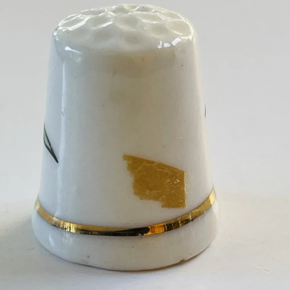 Spring Flowers Porcelain Thimble Tulip Gold Trim Floral Yellow Orange Decor Item